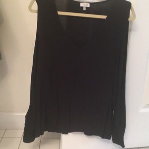 Black v-neck blouse with open split sleeves
